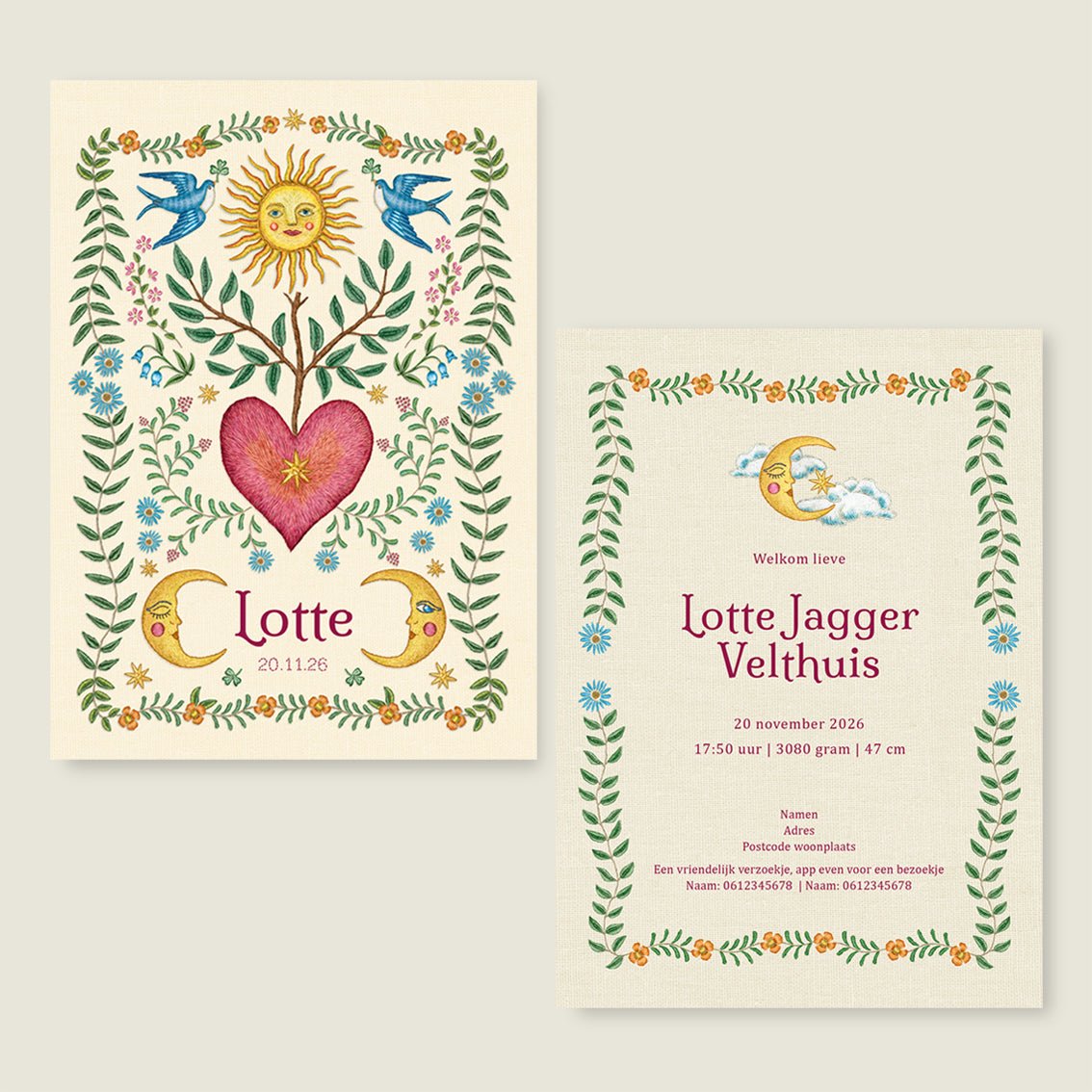 Geboortekaartje Embroider Heart Offwhite - Story of July