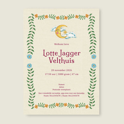 Geboortekaartje Embroider Heart Offwhite - Story of July