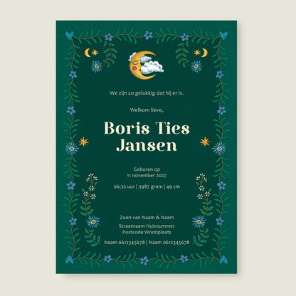 Geboortekaartje Embroider Lion Dark Green - Story of July