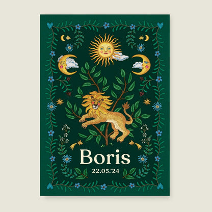 Geboortekaartje Embroider Lion Dark Green - Story of July