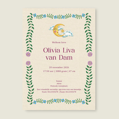 Geboortekaartje Embroider Panter Pink - Story of July