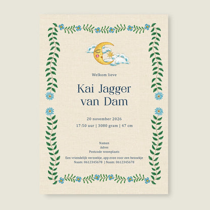 Geboortekaartje Embroider Rabbit Blue - Story of July