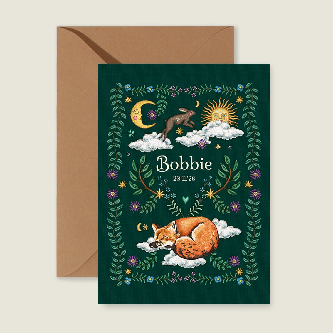 Geboortekaartje Embroider Rabbit Green - Story of July