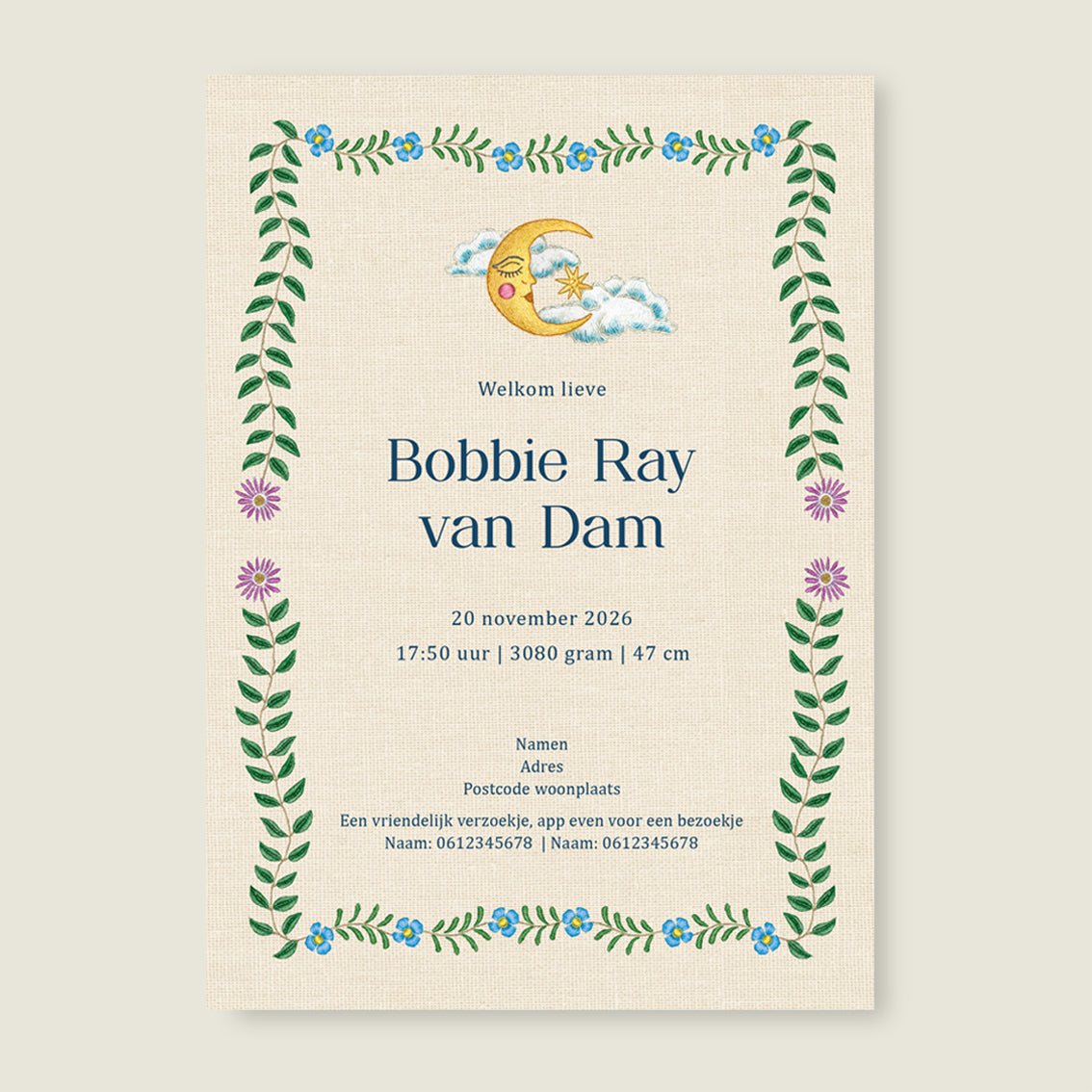 Geboortekaartje Embroider Rabbit Green - Story of July