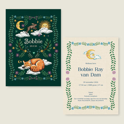 Geboortekaartje Embroider Rabbit Green - Story of July