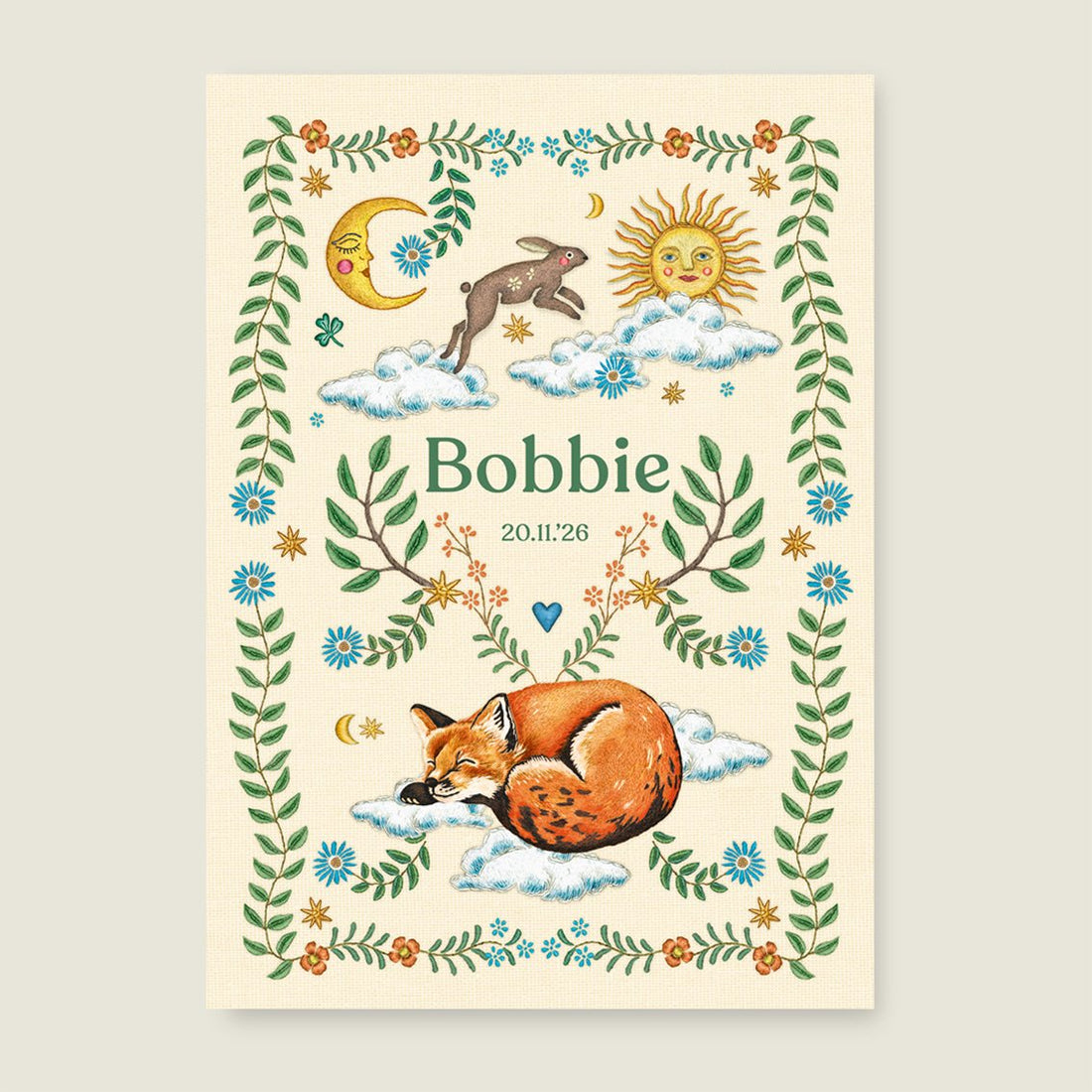 Geboortekaartje Embroider Rabbit Offwhite - Story of July