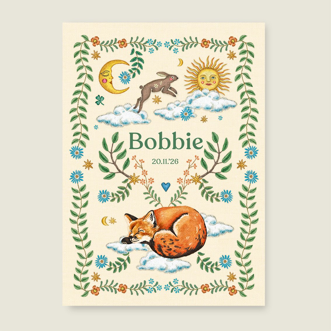 Geboortekaartje Embroider Rabbit Offwhite - Story of July