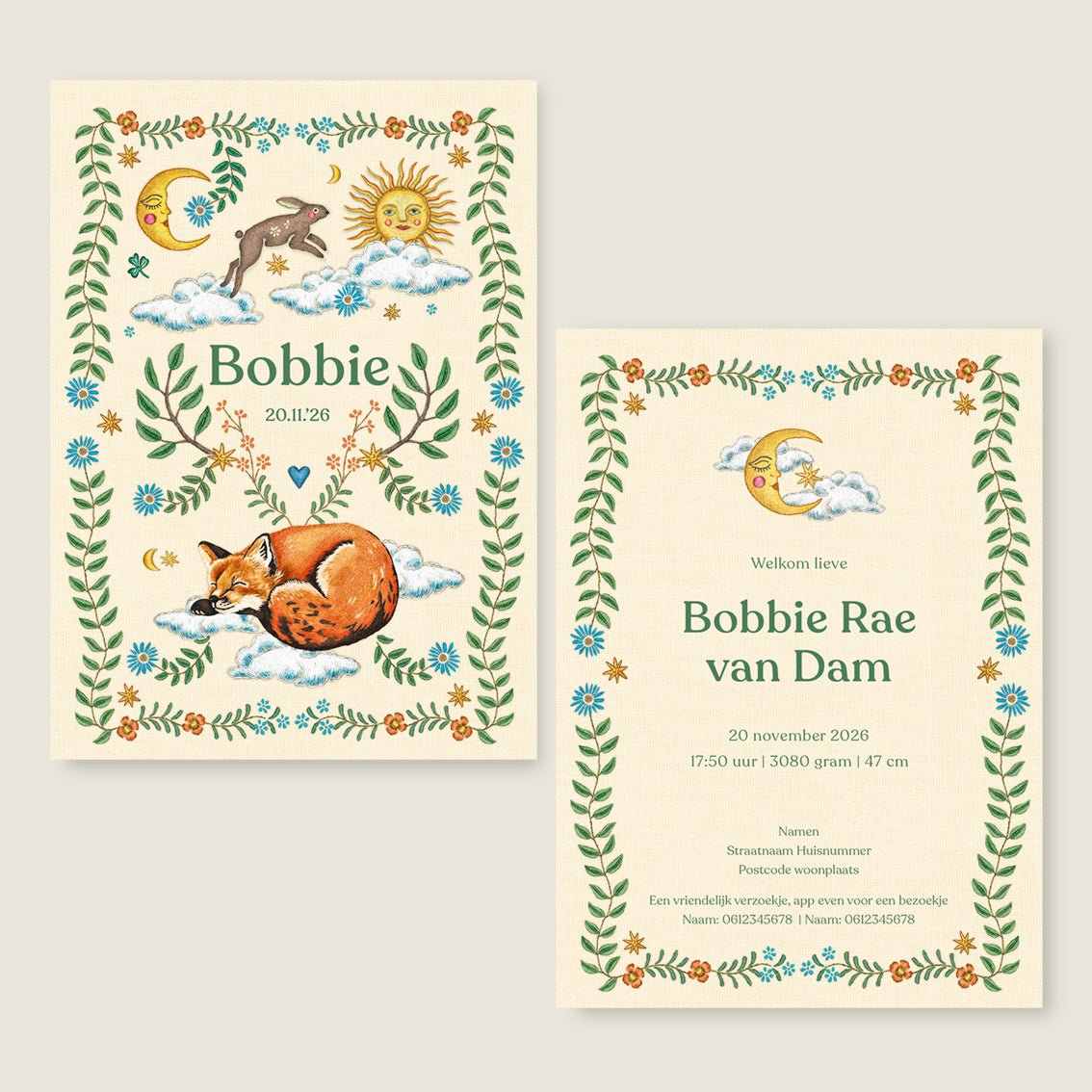 Geboortekaartje Embroider Rabbit Offwhite - Story of July