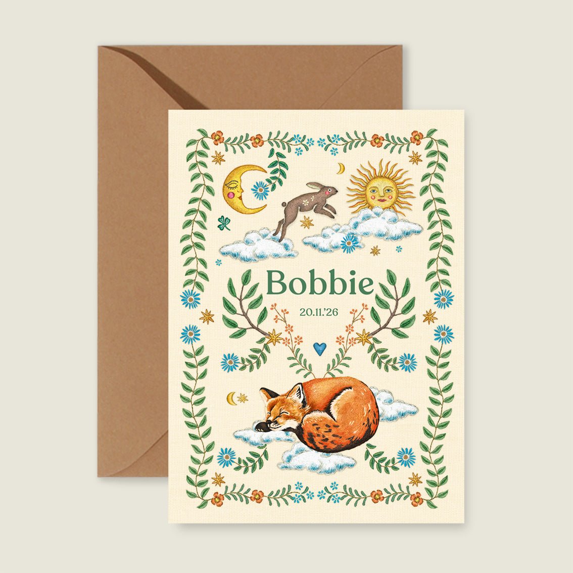 Geboortekaartje Embroider Rabbit Offwhite - Story of July