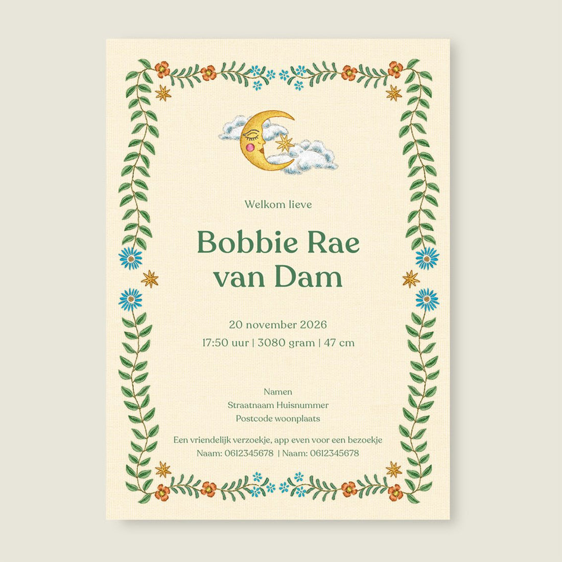 Geboortekaartje Embroider Rabbit Offwhite - Story of July