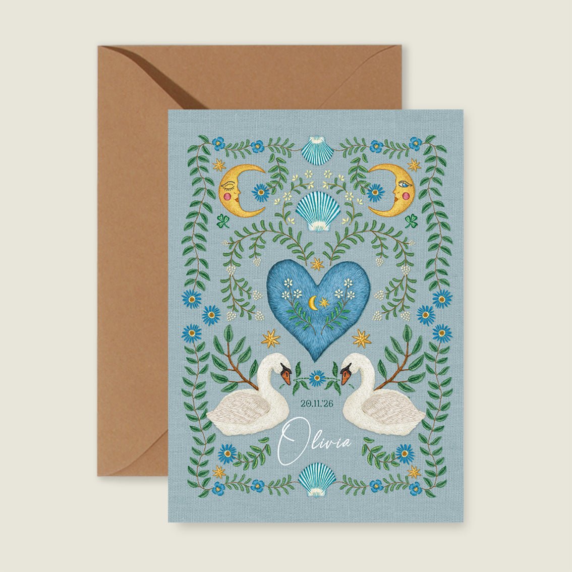 Geboortekaartje Embroider Swan Heart Blue - Story of July