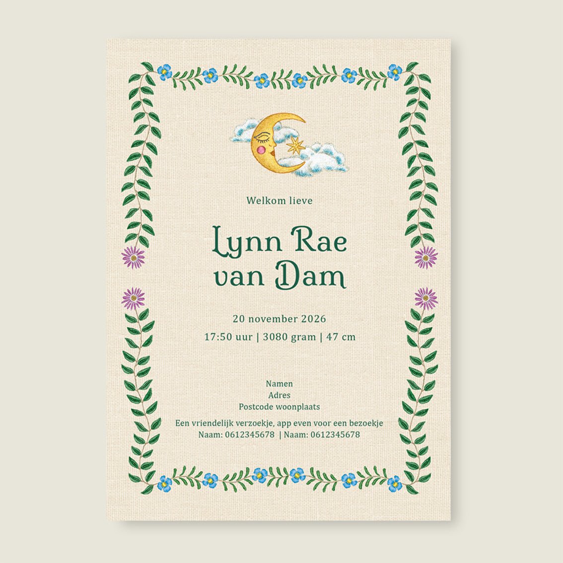 Geboortekaartje Embroider Swan Heart Darkgreen - Story of July