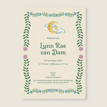 Geboortekaartje Embroider Swan Heart Darkgreen - Story of July