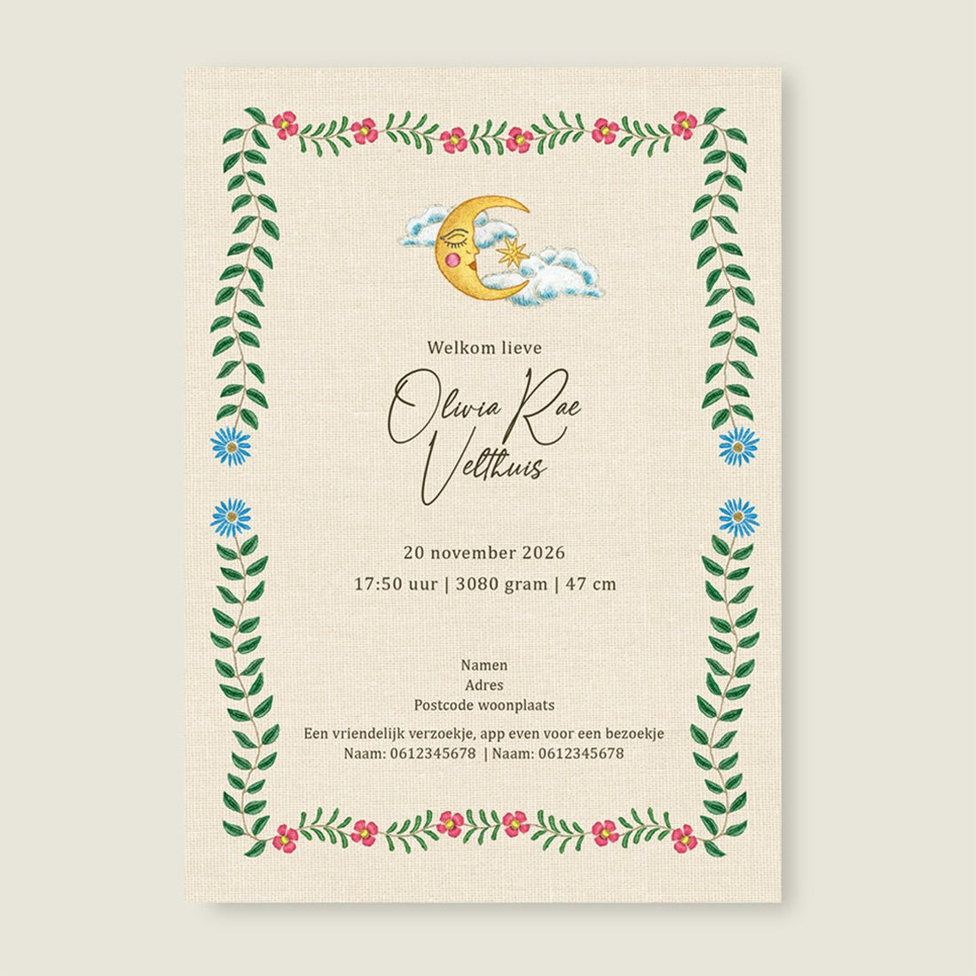 Geboortekaartje Embroider Swan Heart Khaki - Story of July