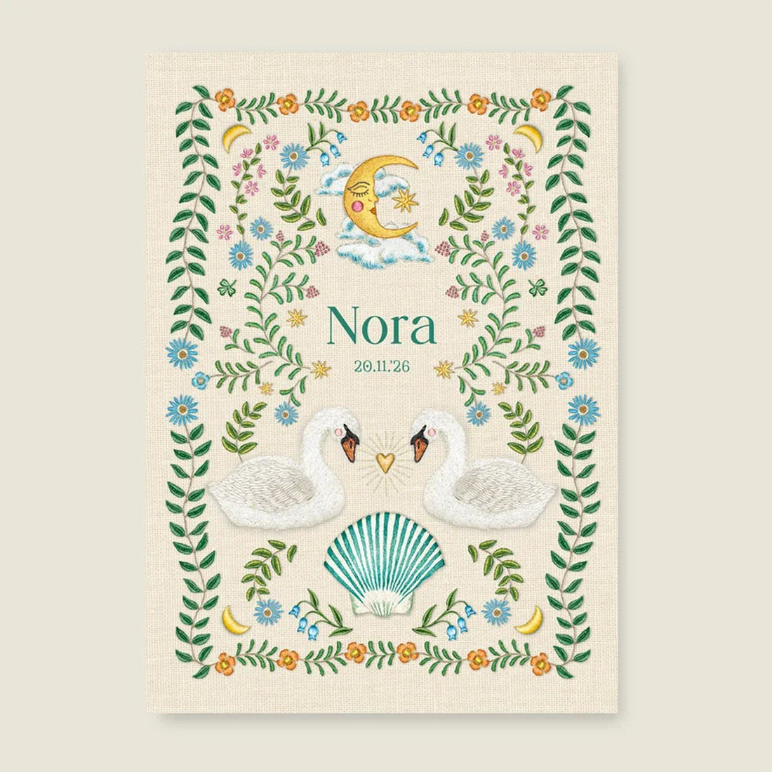 Geboortekaartje Embroider Swan Offwhite - Story of July