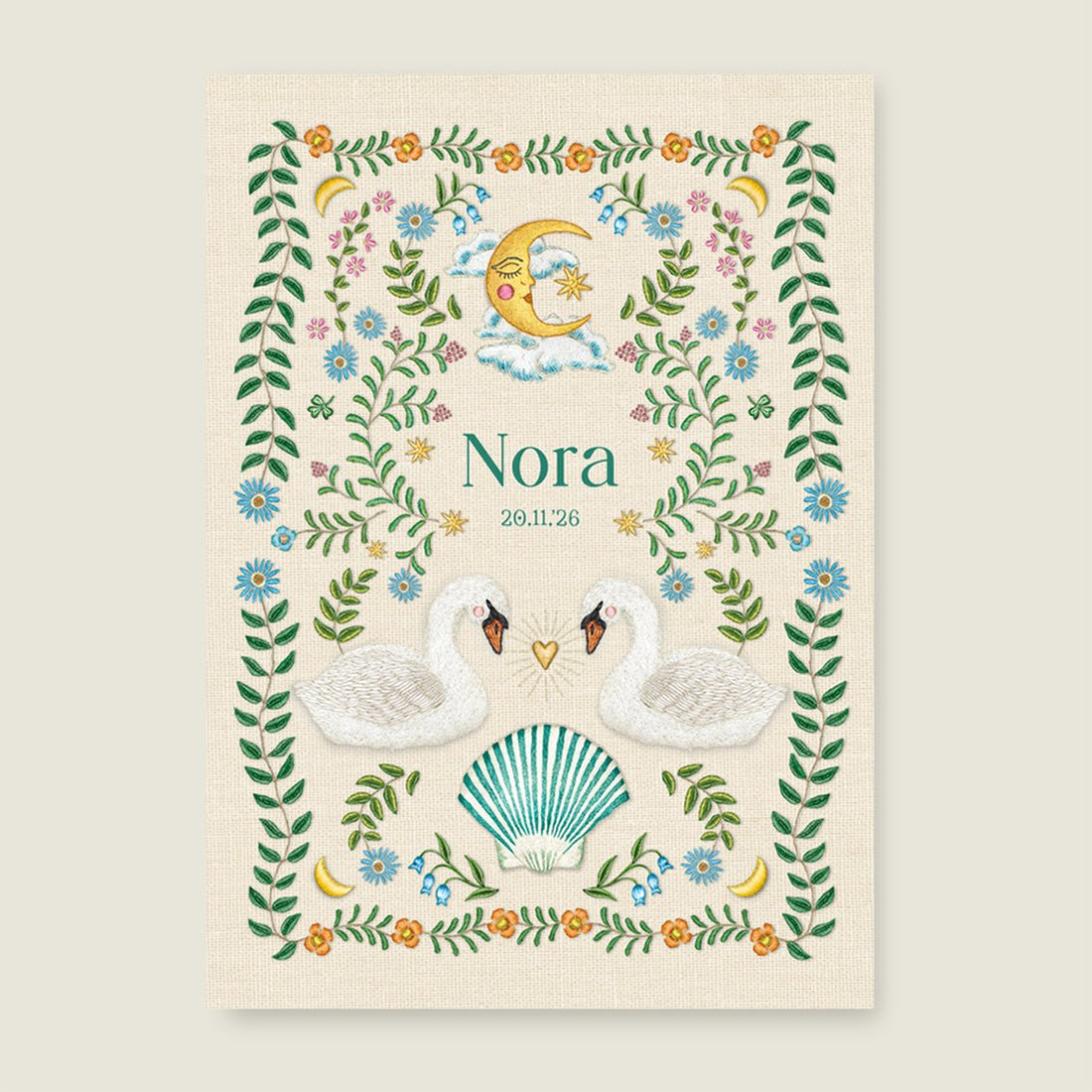 Geboortekaartje Embroider Swan Offwhite - Story of July