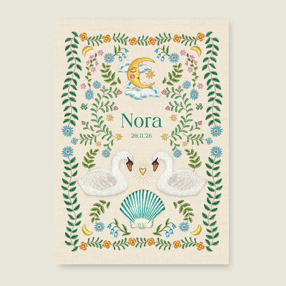 Geboortekaartje Embroider Swan Offwhite - Story of July