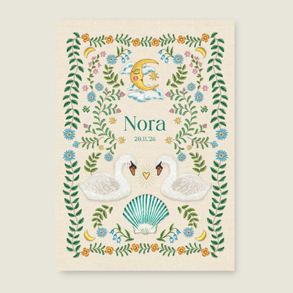 Geboortekaartje Embroider Swan Offwhite - Story of July