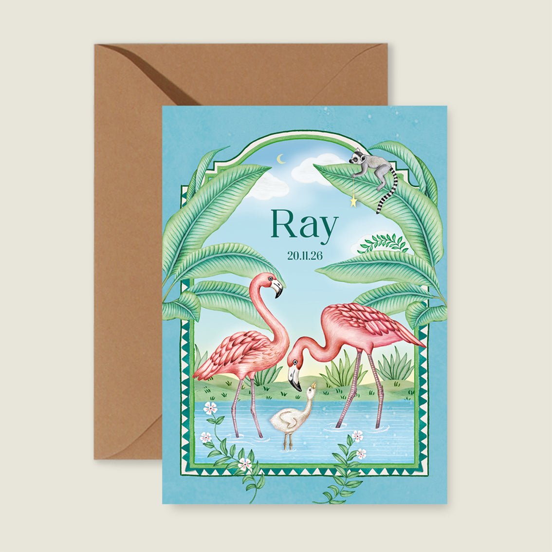 Geboortekaartje Flamingo Family Blue - Story of July