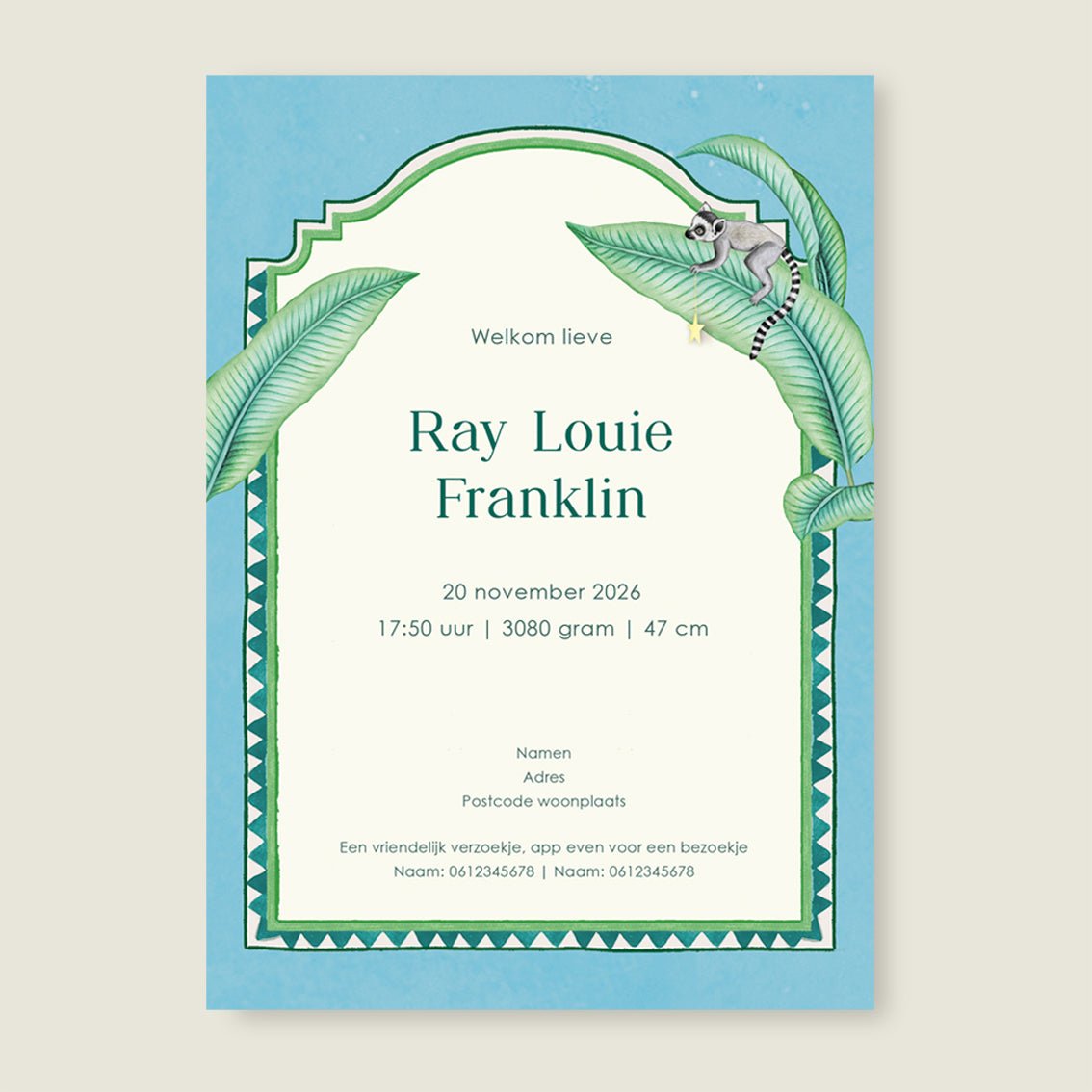 Geboortekaartje Flamingo Family Blue - Story of July