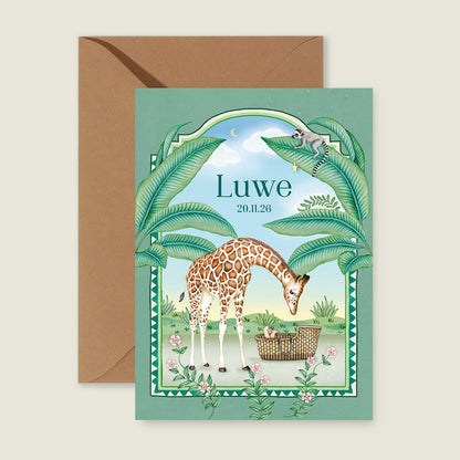 Geboortekaartje Giraffe And The Monkey Green - Story of July