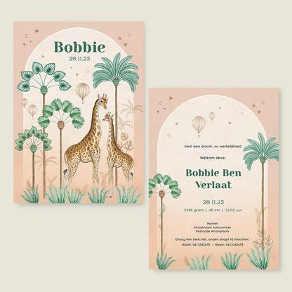 Geboortekaartje Giraffe Palms Terra - Story of July