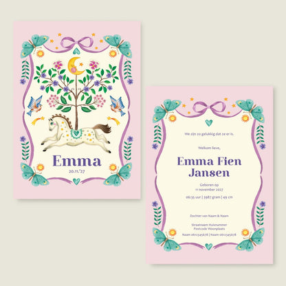 Geboortekaartje Horse And Butterflys - Story of July