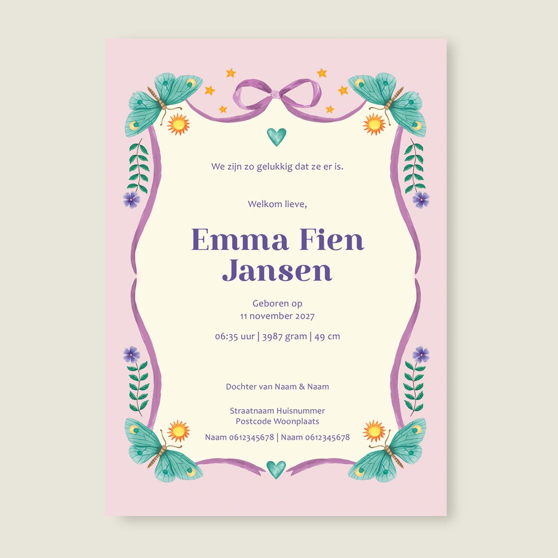 Geboortekaartje Horse And Butterflys - Story of July