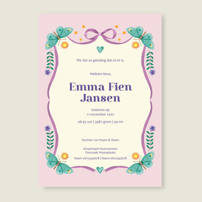 Geboortekaartje Horse And Butterflys - Story of July