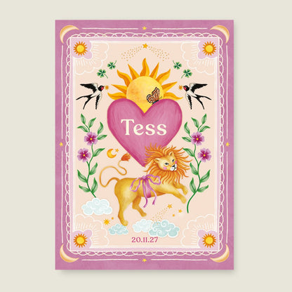 Geboortekaartje Lovely Lion Heart Pink - Story of July