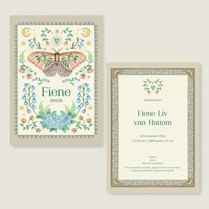 Geboortekaartje Moon Moth Offwhite - Story of July