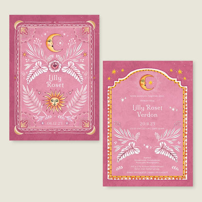 Geboortekaartje Moonchild Pink - Story of July