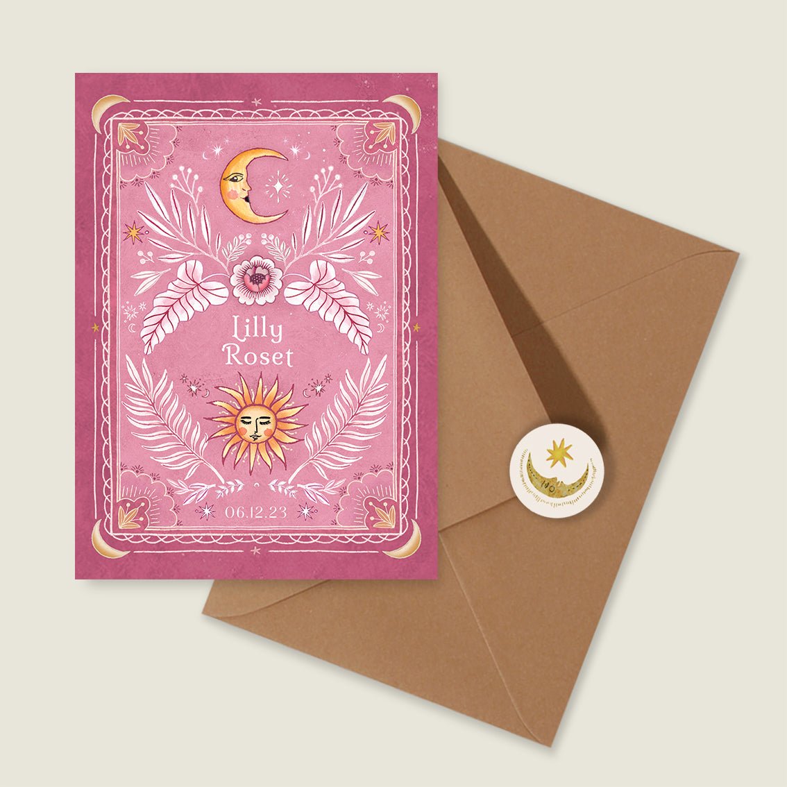 Geboortekaartje Moonchild Pink - Story of July