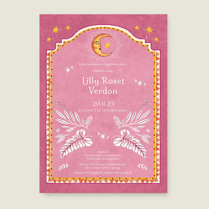 Geboortekaartje Moonchild Pink - Story of July