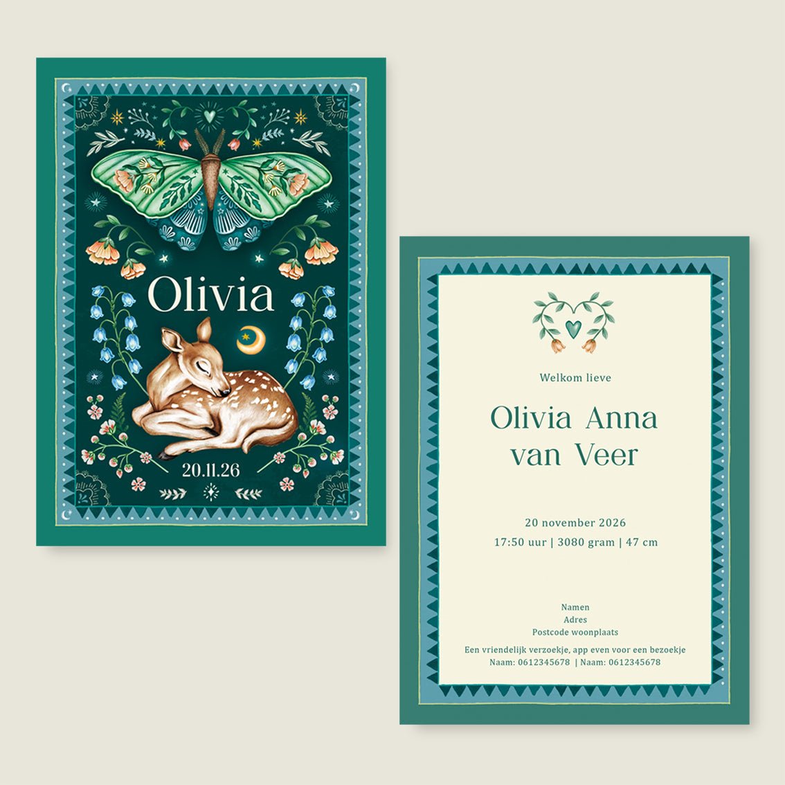 Geboortekaartje Oh Dear Butterfly Green - Story of July