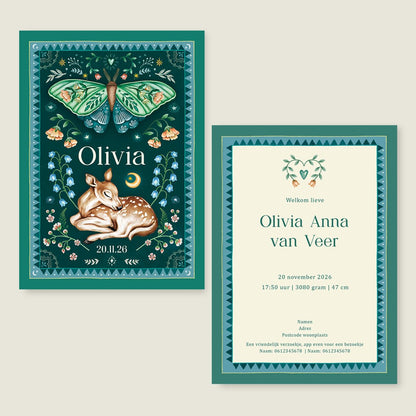 Geboortekaartje Oh Dear Butterfly Green - Story of July
