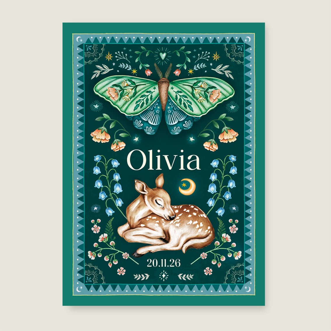 Geboortekaartje Oh Dear Butterfly Green - Story of July