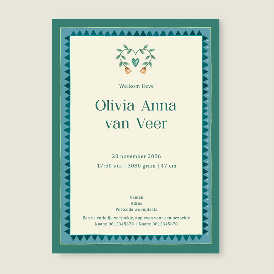 Geboortekaartje Oh Dear Butterfly Green - Story of July