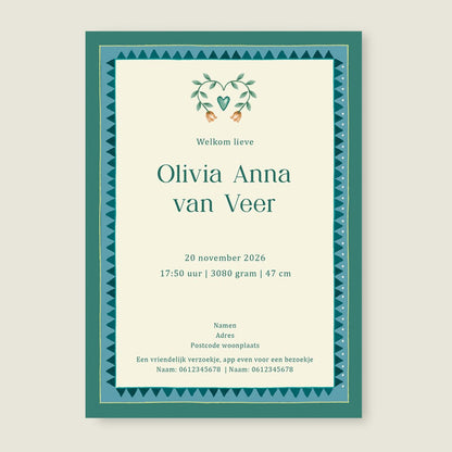 Geboortekaartje Oh Dear Butterfly Green - Story of July