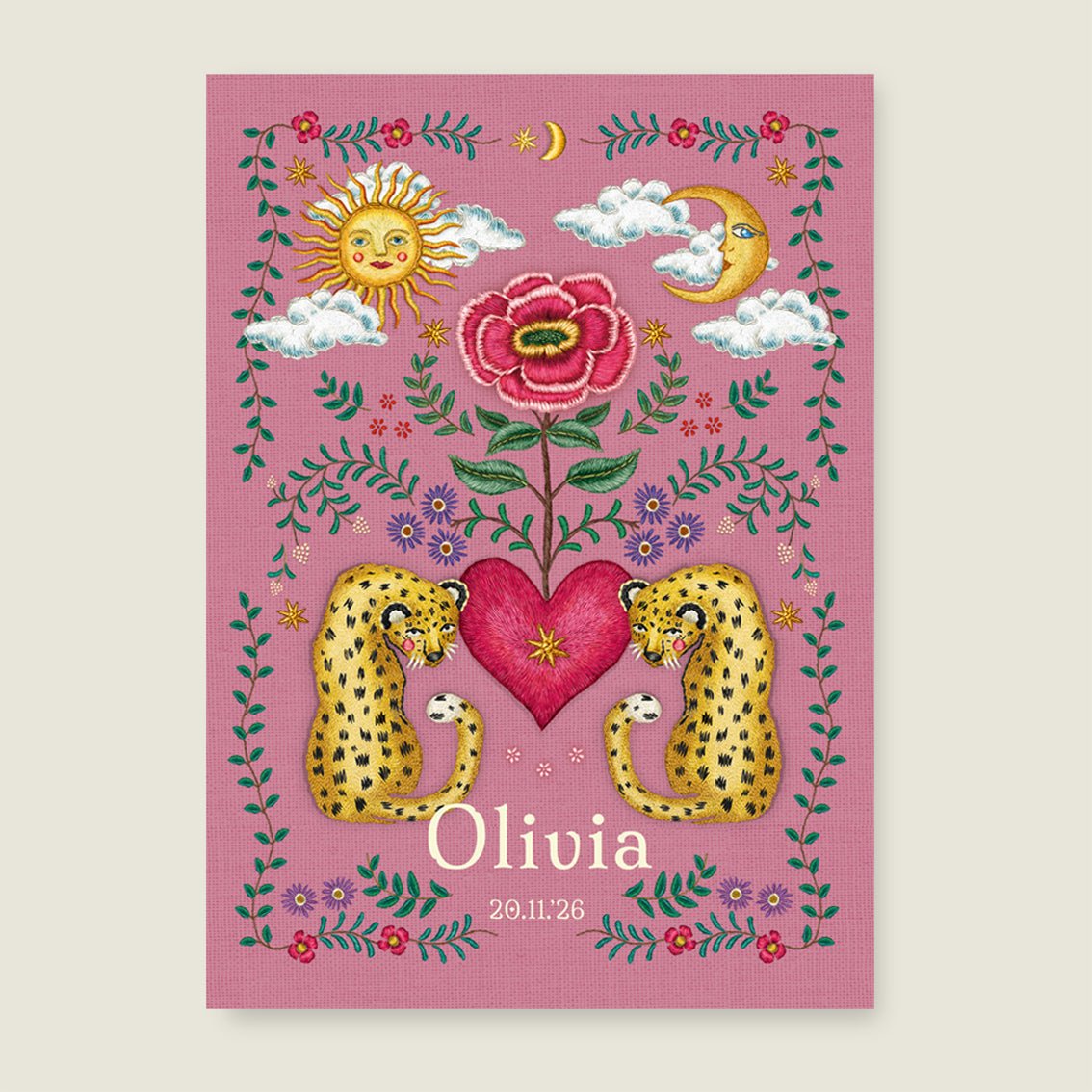 Geboortekaartje Panter Flower Pink - Story of July