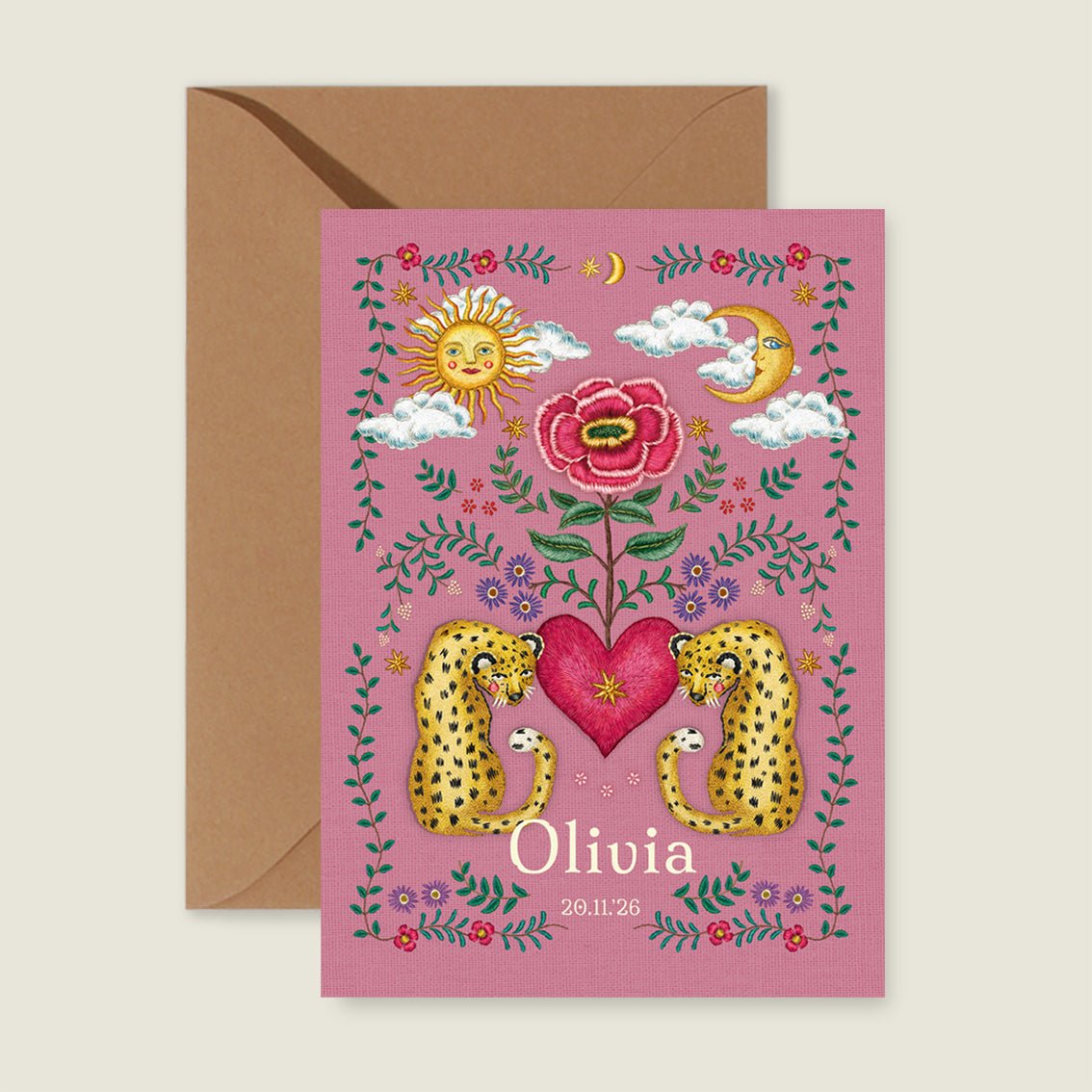 Geboortekaartje Panter Flower Pink - Story of July