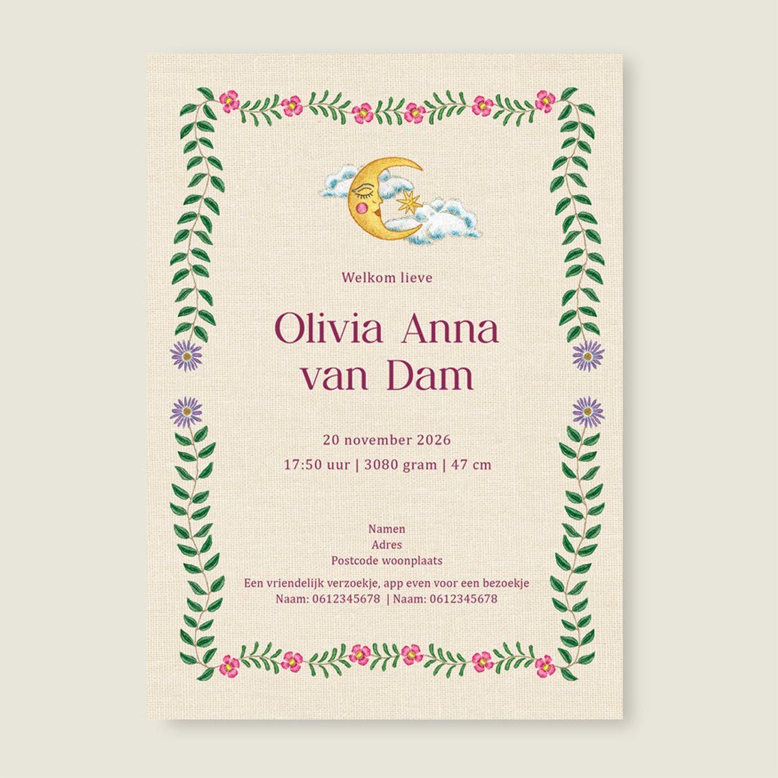 Geboortekaartje Panter Flower Pink - Story of July