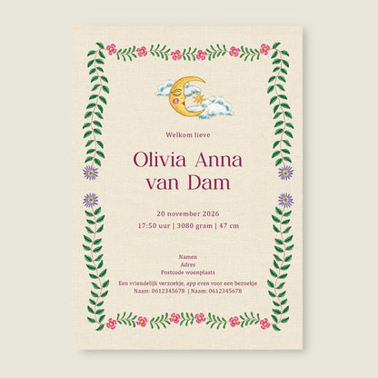 Geboortekaartje Panter Flower Pink - Story of July