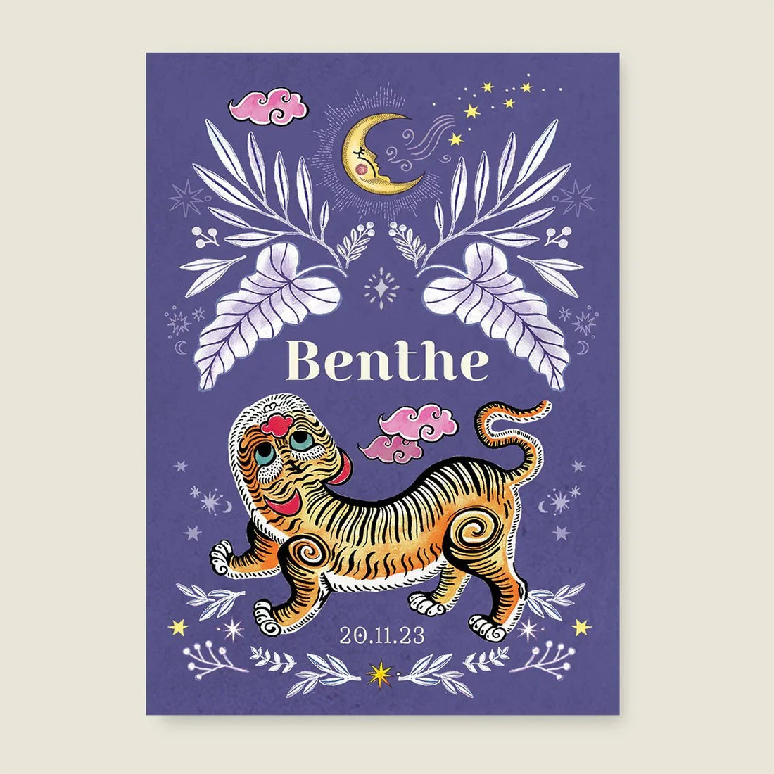 Geboortekaartje Pretty Tiger Paars - Story of July