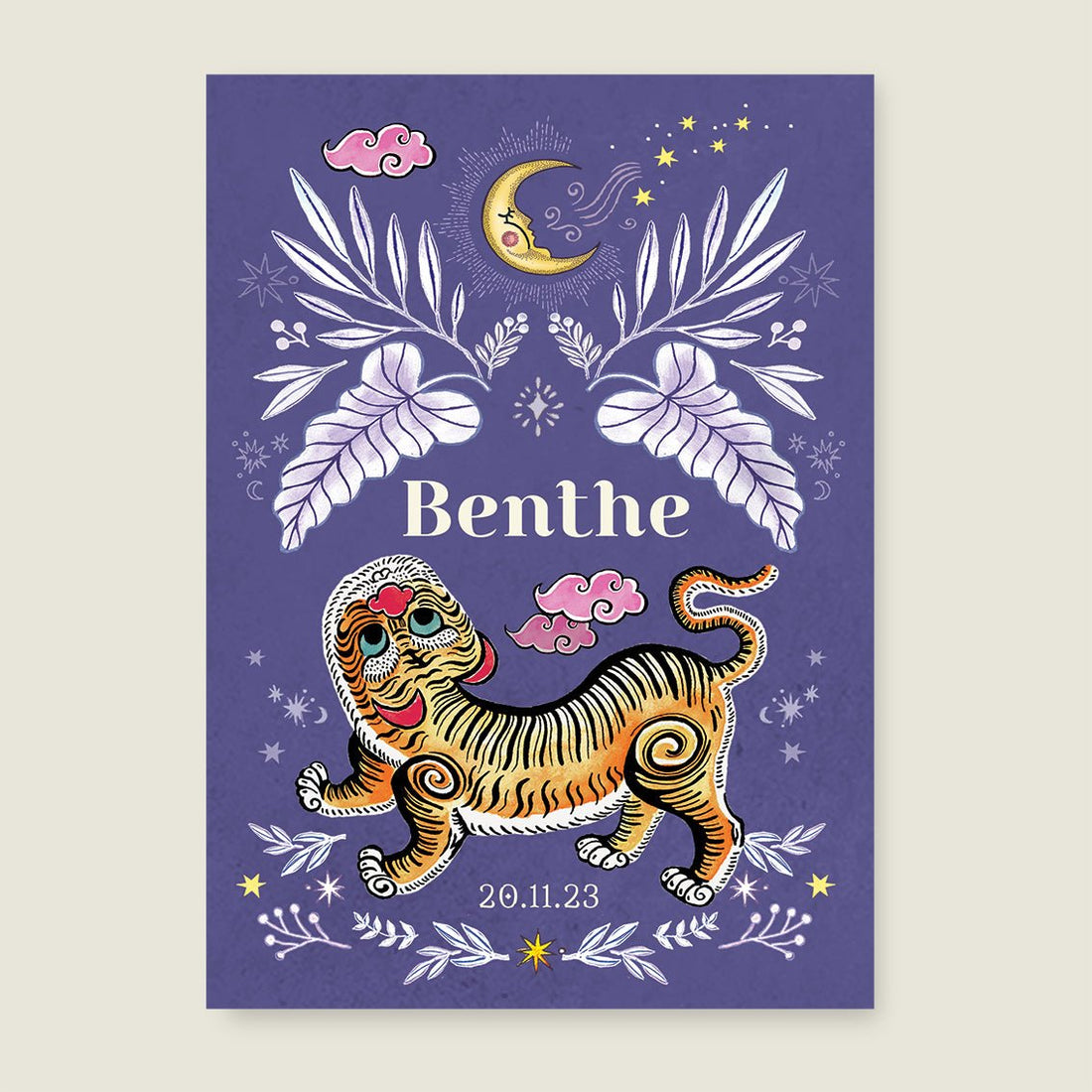 Geboortekaartje Pretty Tiger Paars - Story of July