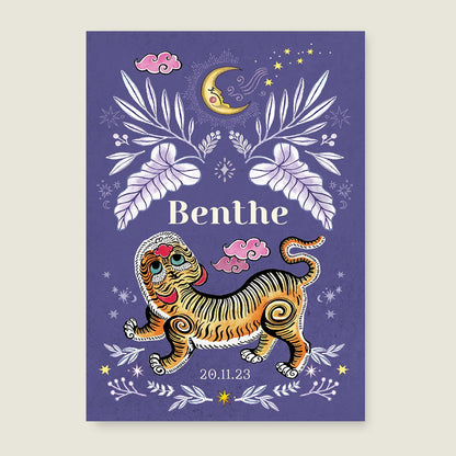Geboortekaartje Pretty Tiger Paars - Story of July
