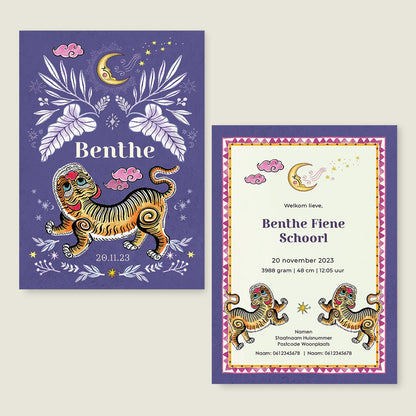 Geboortekaartje Pretty Tiger Paars - Story of July