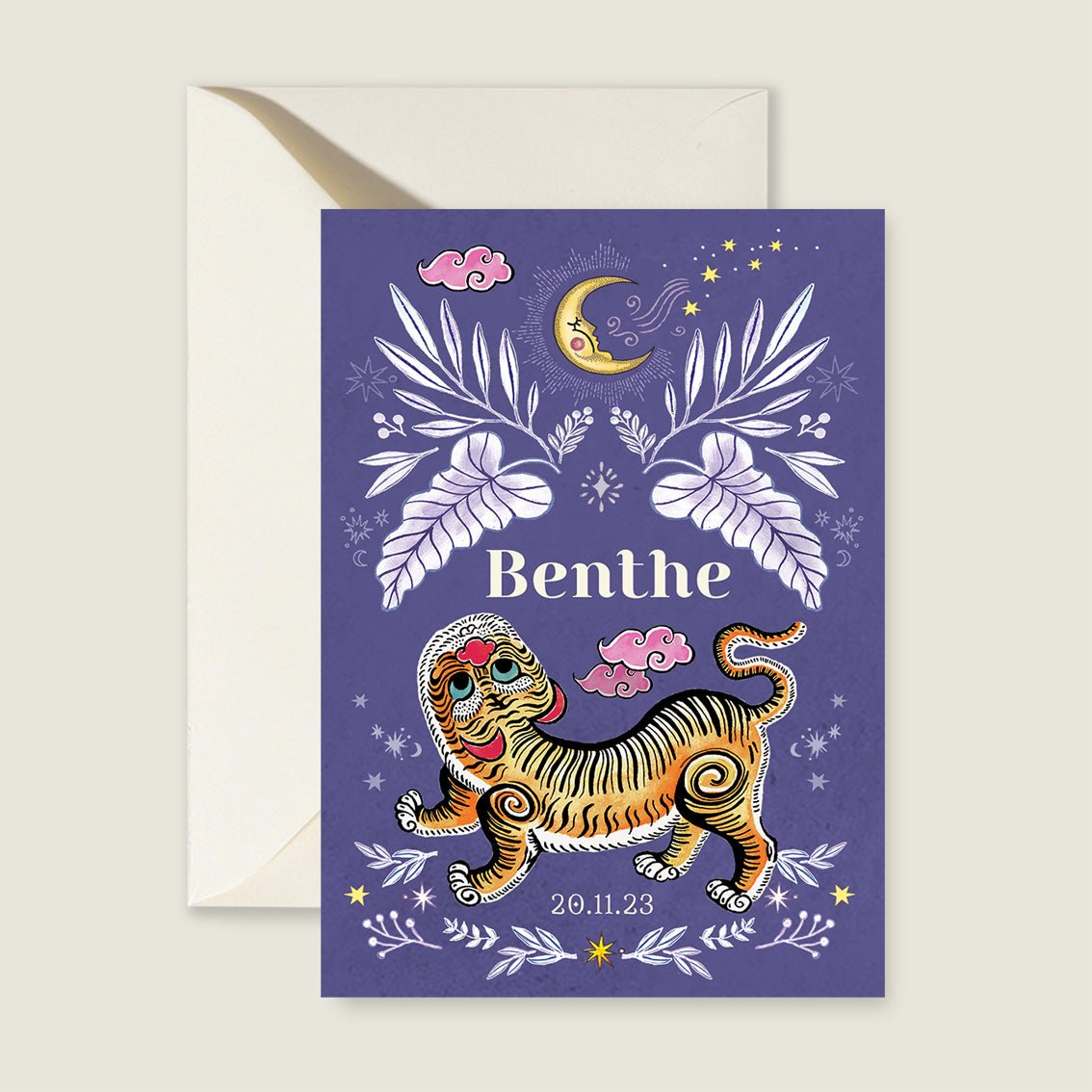 Geboortekaartje Pretty Tiger Paars - Story of July