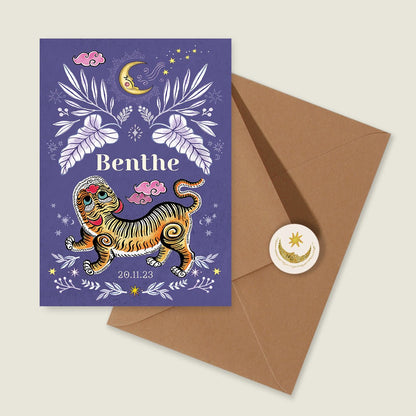 Geboortekaartje Pretty Tiger Paars - Story of July