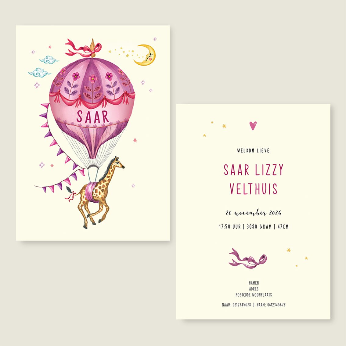 Geboortekaartje Purple Balloon - Story of July